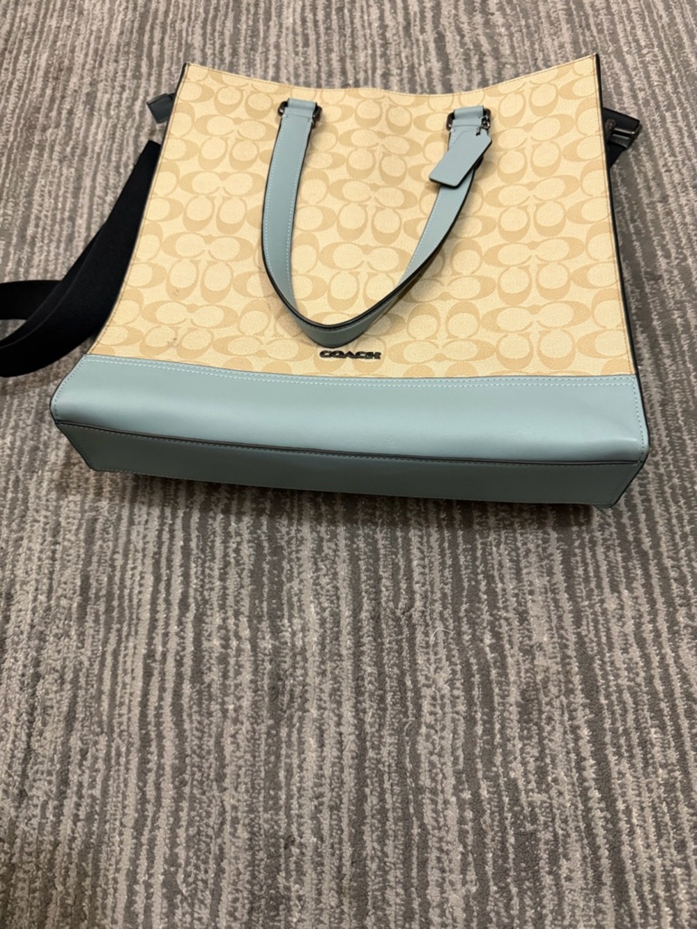 Coach Beige Signature Canvas Tote with Light Blue Trim - Picture 11 of 16